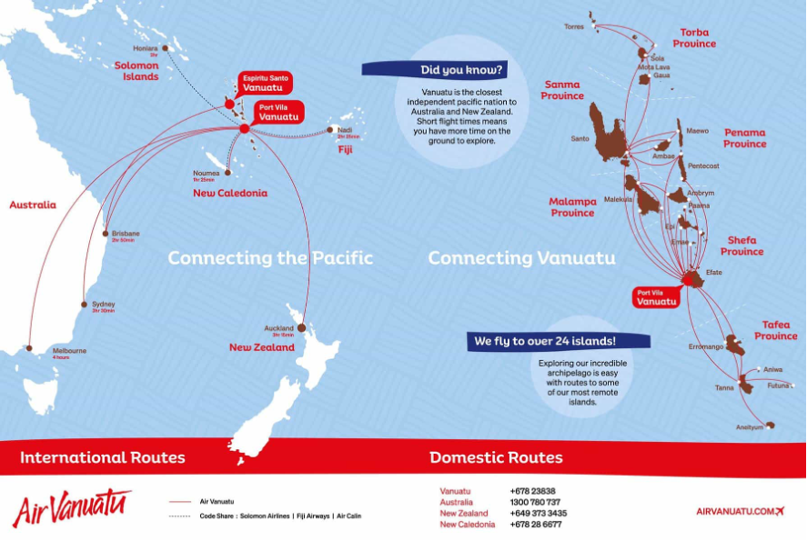 conexiones internacionales y domésticas de AirVanuatu