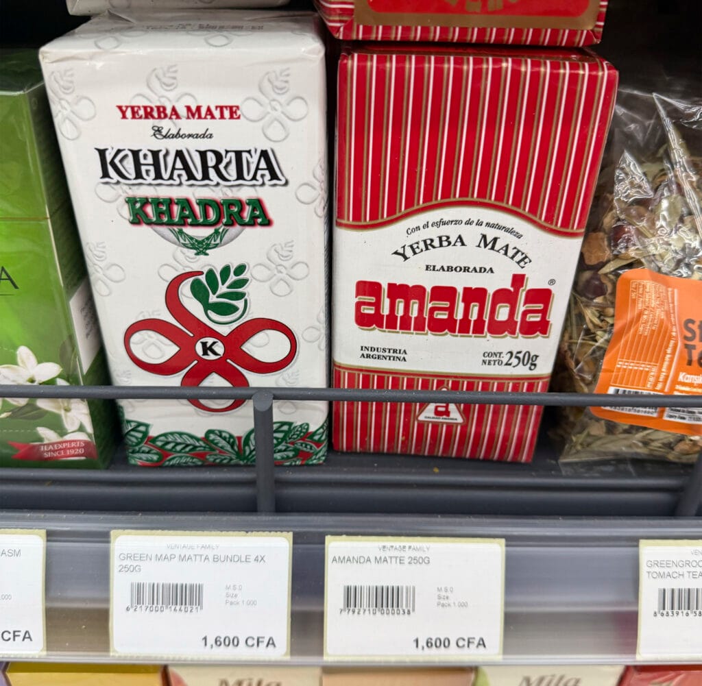 Yerba mate Kharta y Amanda que se consigue en Malabo, Guinea Ecuatorial